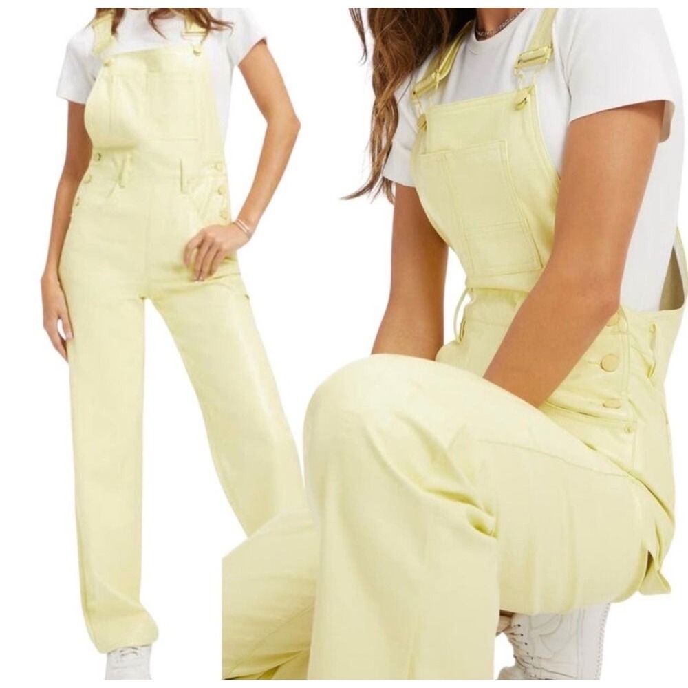 Good American Better Than Leather Overalls Yellow Embossed Carpenter